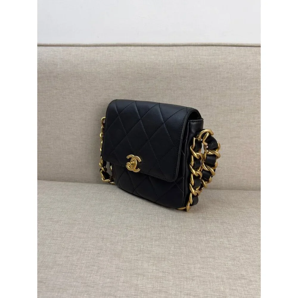 CHANEL Black Calfskin Square Flap Bag Mini GHW